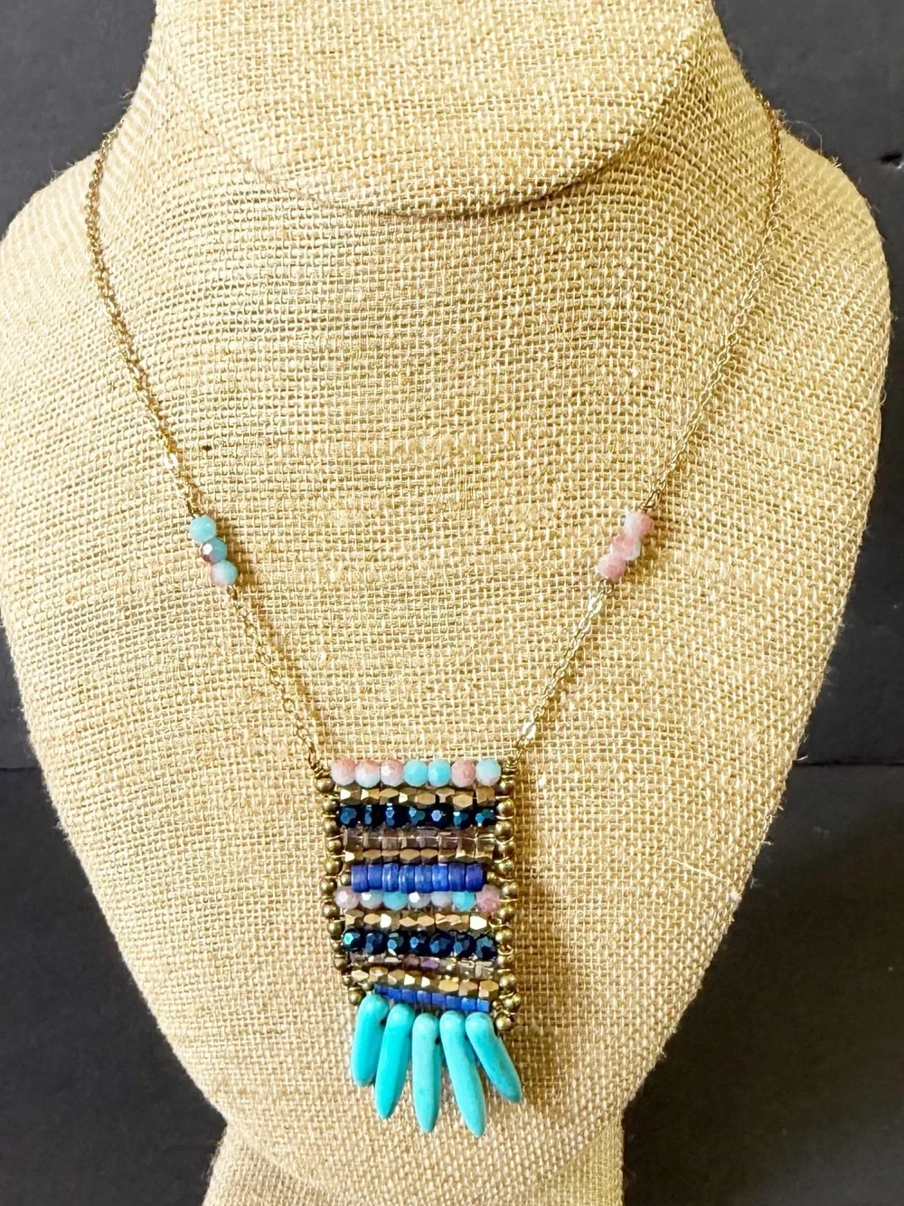 Share Beaded Ladder Necklace Blue Turquoise Native American Aztec Southwestern